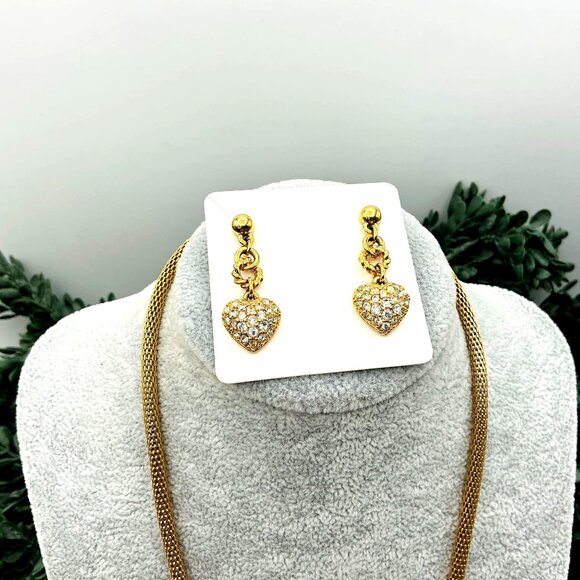 Gold-Tone Mesh Chain Heart Pendant Necklace and Earrings Set - Picture 4 of 6